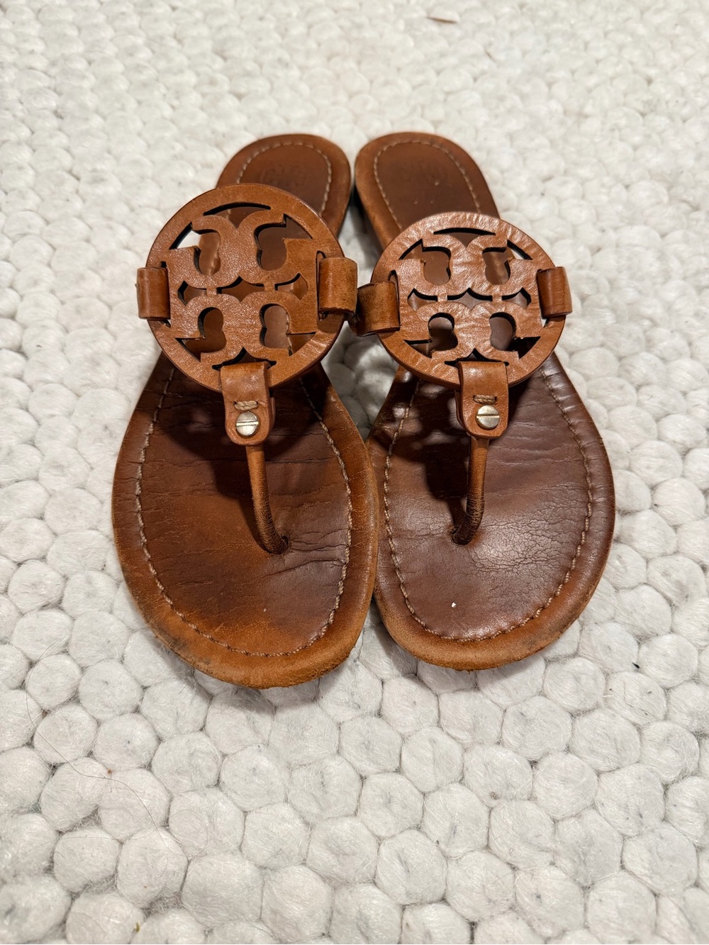 Tory Burch Brown Leather Miller Logo Sandals, Size 8 - Picture 2 of 6